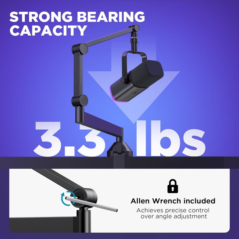 InnoGear ذراع ميكروفون منخفض الارتفاع، ذراع ميكروفون دوار 360° قابل للطي مع محول 3/8" إلى 5/8" لميكروفونات Fifine AM8 K669B Blue Yeti HyperX QuadCast SoloCast AT2020 وغيرها من الميكروفونات - Image 3